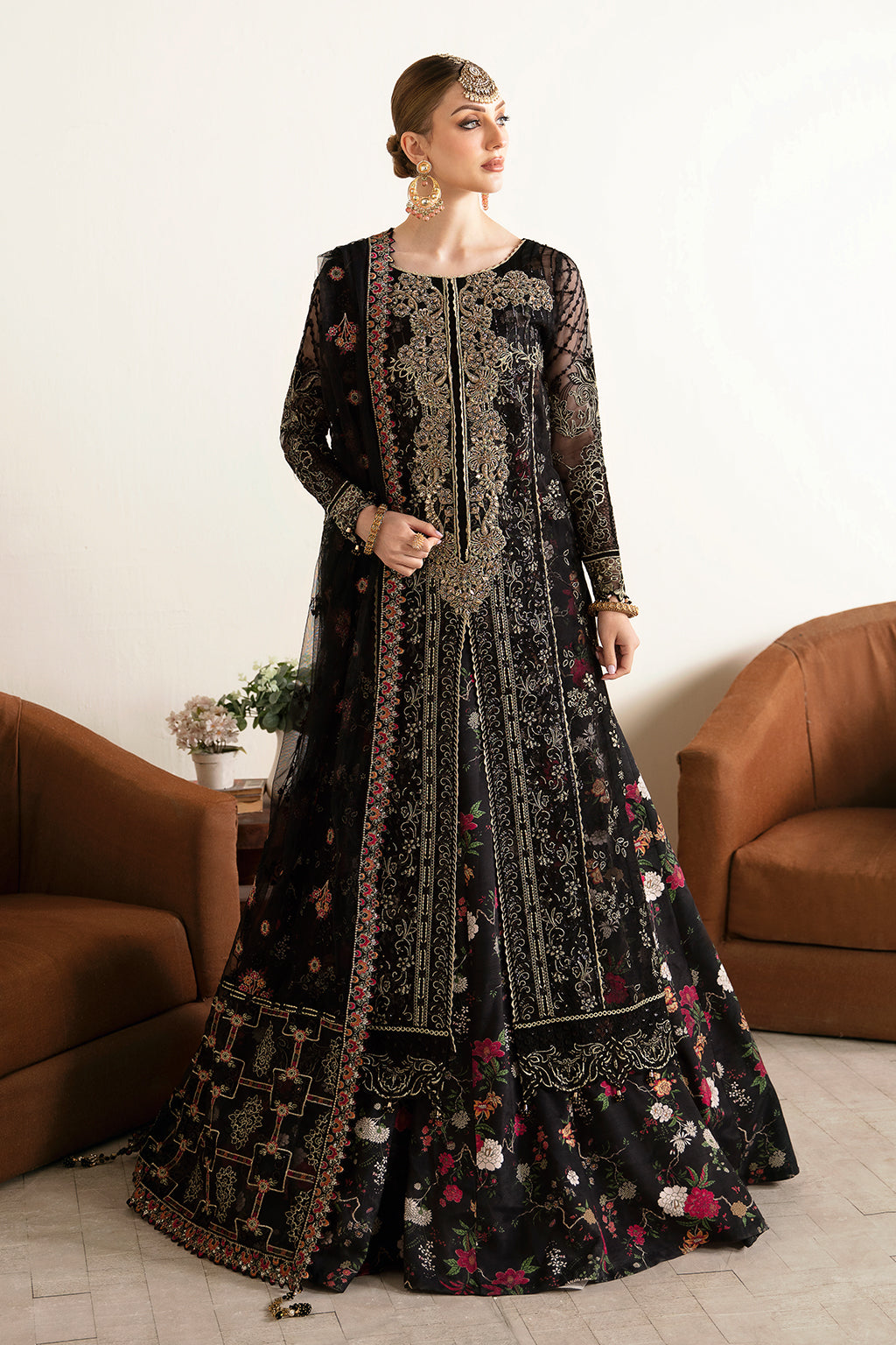 Pakistani Chiffon Suit Set with Embroidered Work Black E 105 Comfort Dress