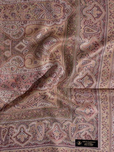 Winter Handmade Indian Cultural Pure Wool Shawl For Festival Brown with light Pink Shade P03