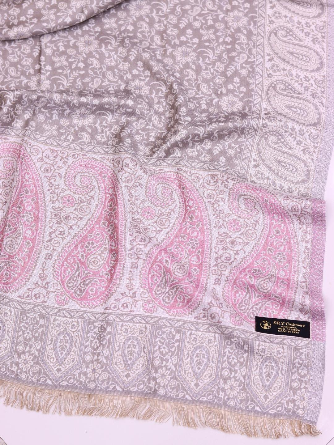 Winter Handmade Indian Cultural Jamwar Shawl For Festival Greyish Pink J4