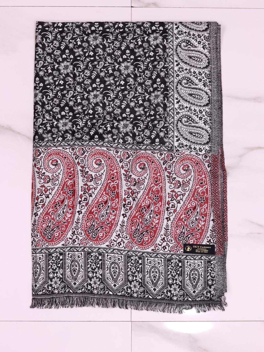 Winter Handmade Indian Cultural Jamwar Shawl For Festival Dark Brown with Pinkish Pattern J2