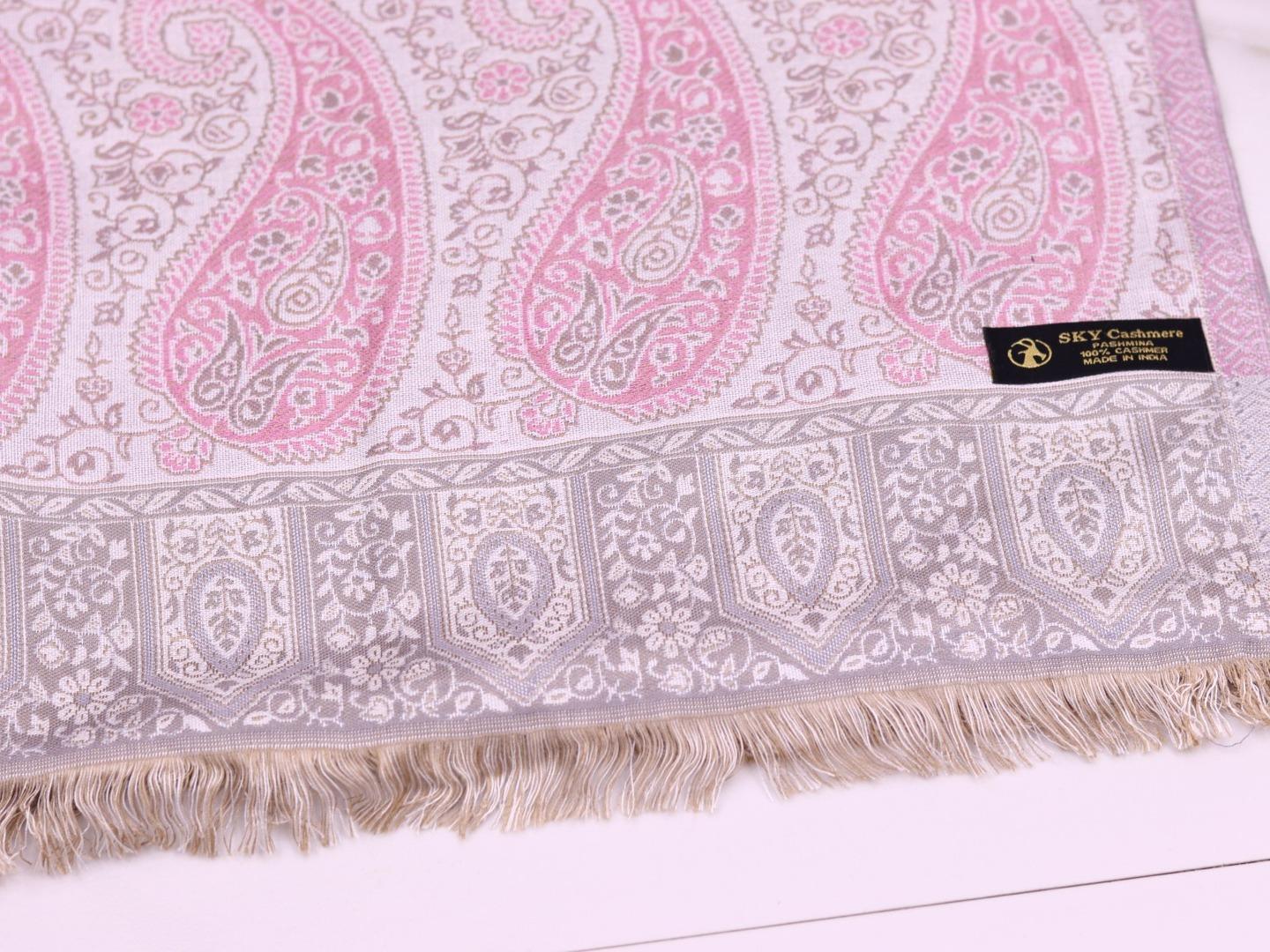 Winter Handmade Indian Cultural Jamwar Shawl For Festival Greyish Pink J4