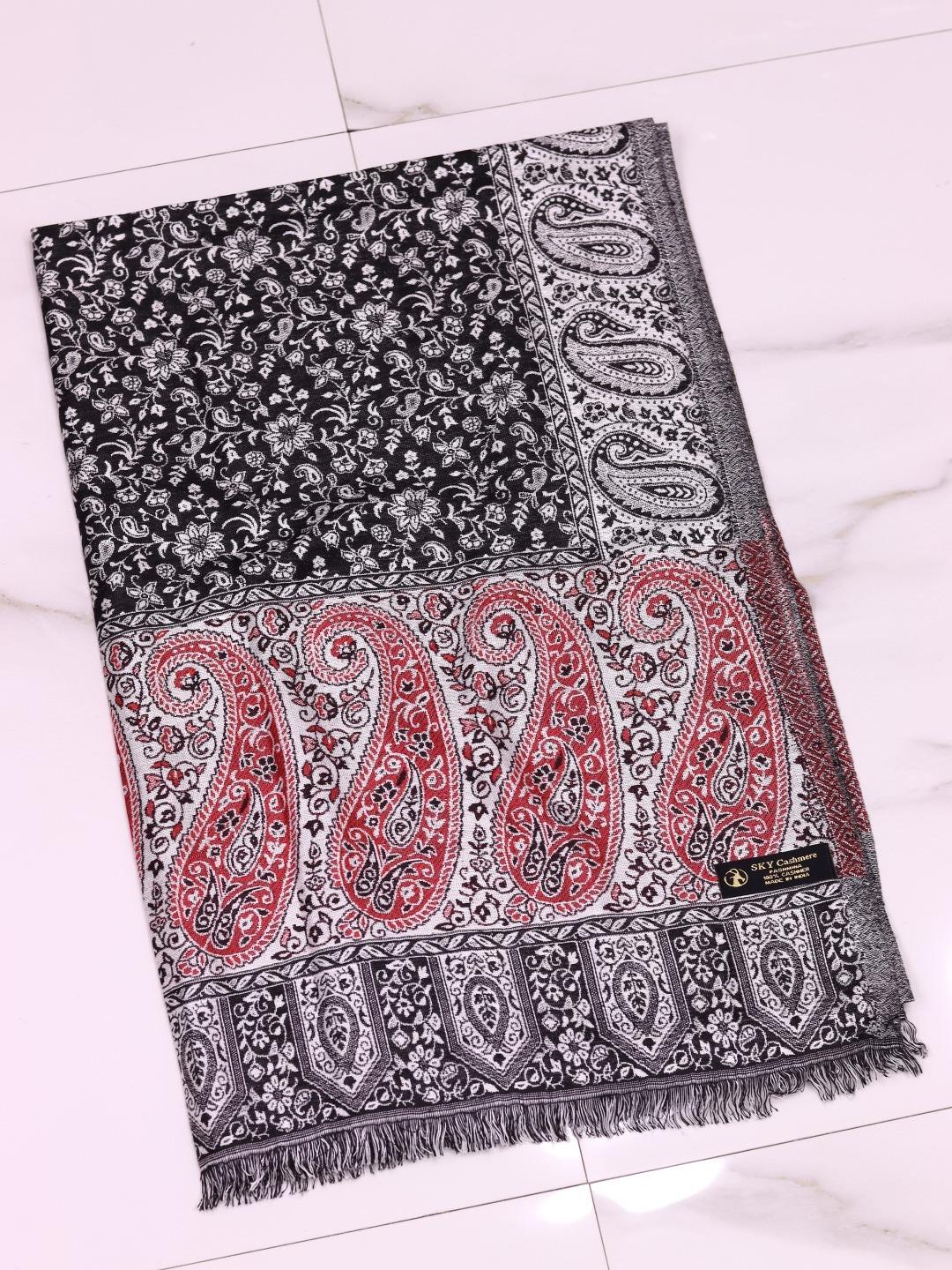 Winter Handmade Indian Cultural Jamwar Shawl For Festival Dark Brown with Pinkish Pattern J2