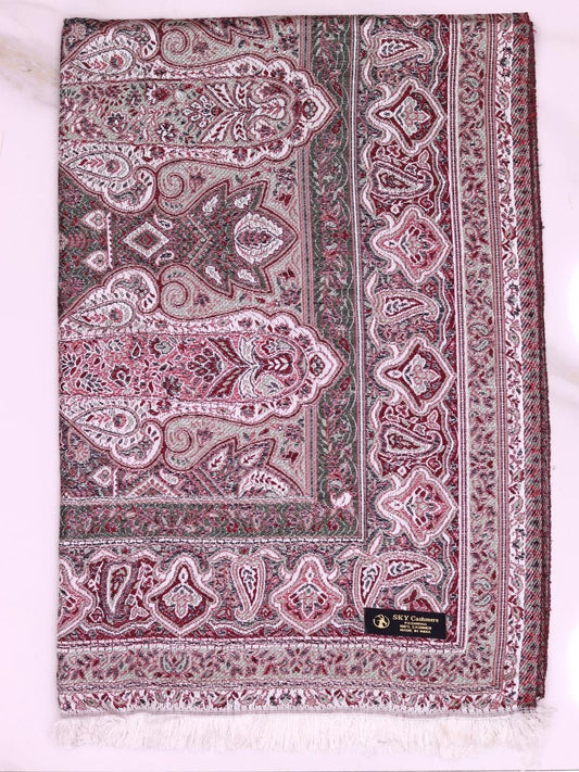 Winter Handmade Indian Cultural Jamwar Shawl For Festival Magenta Brown J8