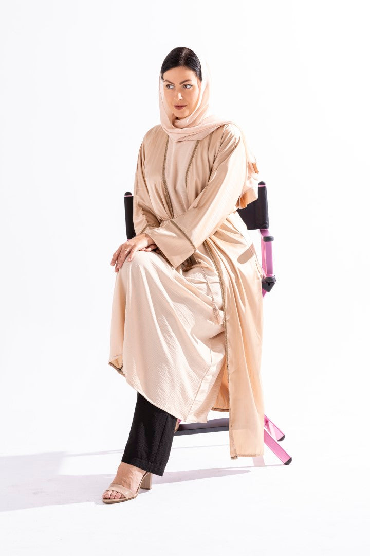 Abaya with Golden Thread and Stone Lace by Sky Cashmere D5
