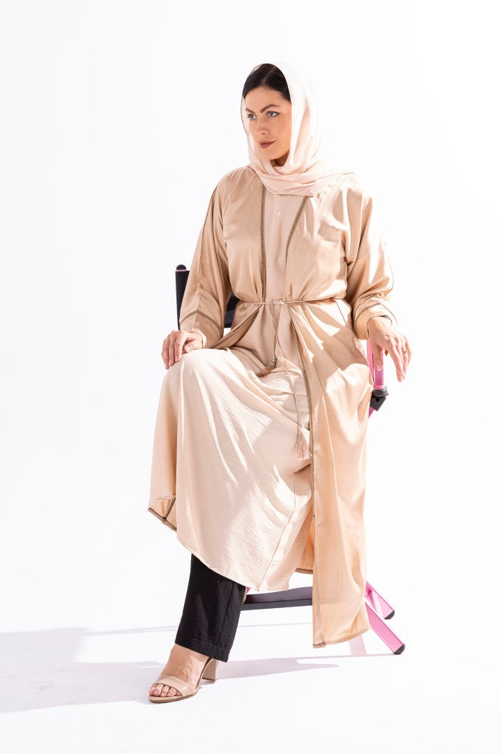 Abaya with Golden Thread and Stone Lace by Sky Cashmere D5