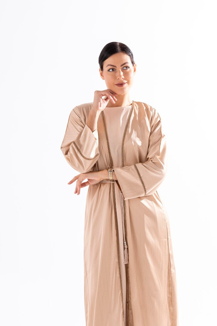 Abaya with Golden Thread and Stone Lace by Sky Cashmere D5