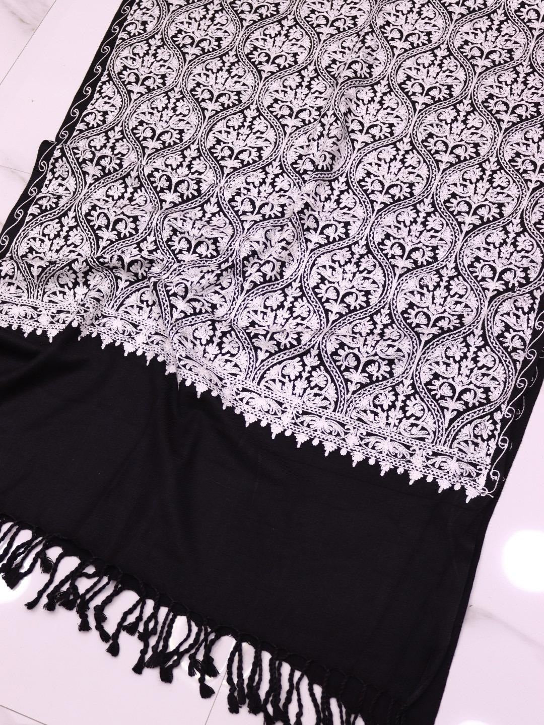 Handmade Jamwar Shawl - Black & Light Grey Z1