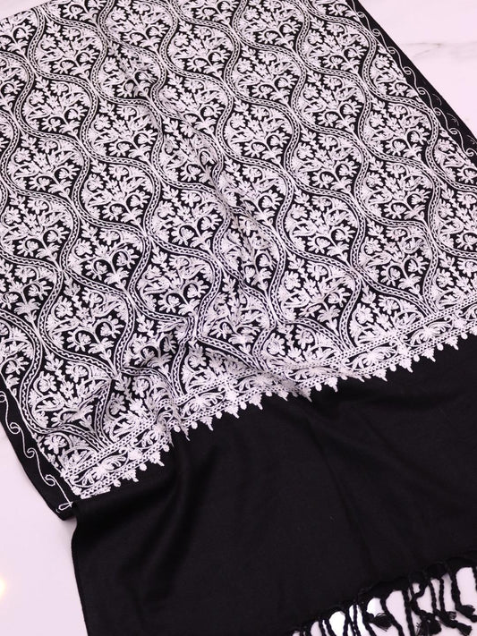 Handmade Jamwar Shawl - Black & Light Grey Z1