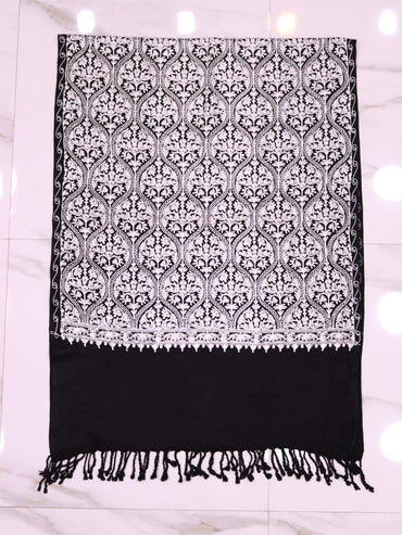 Handmade Jamwar Shawl - Black & Light Grey Z1
