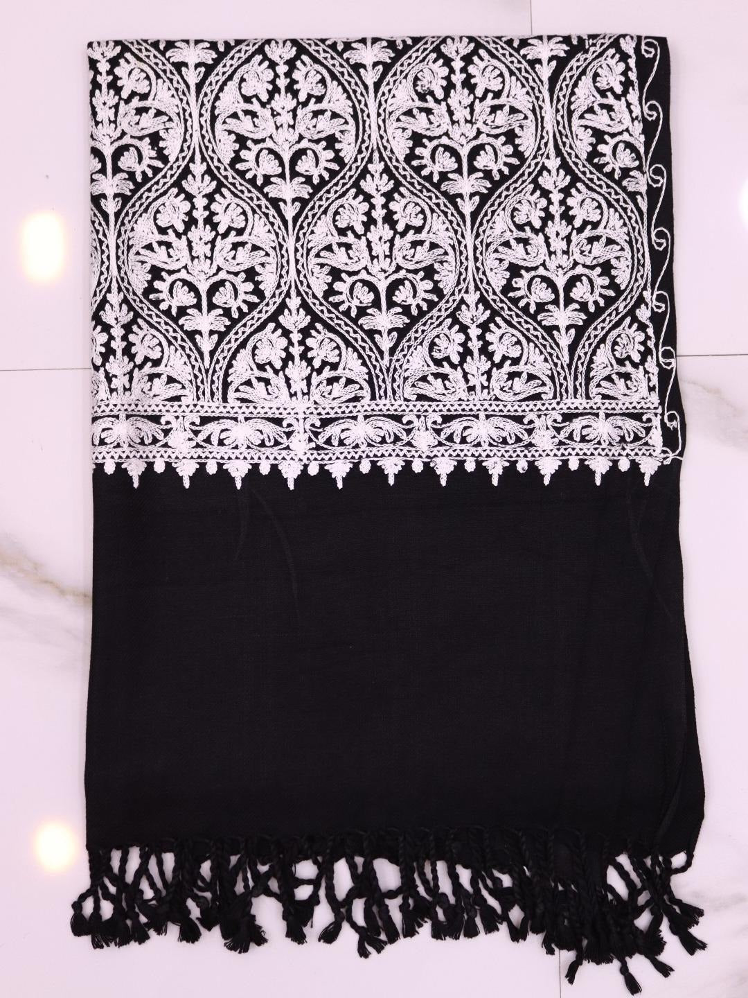 Handmade Jamwar Shawl - Black & Light Grey Z1
