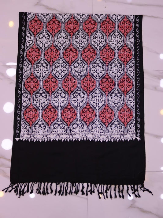 Handmade Jamwar Shawl - Black, White & Red Z5