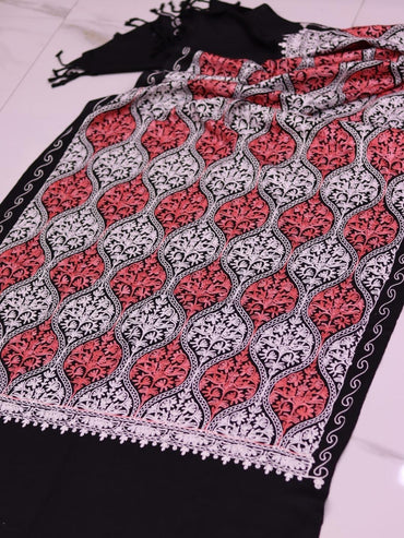 Handmade Jamwar Shawl - Black, White & Red Z5