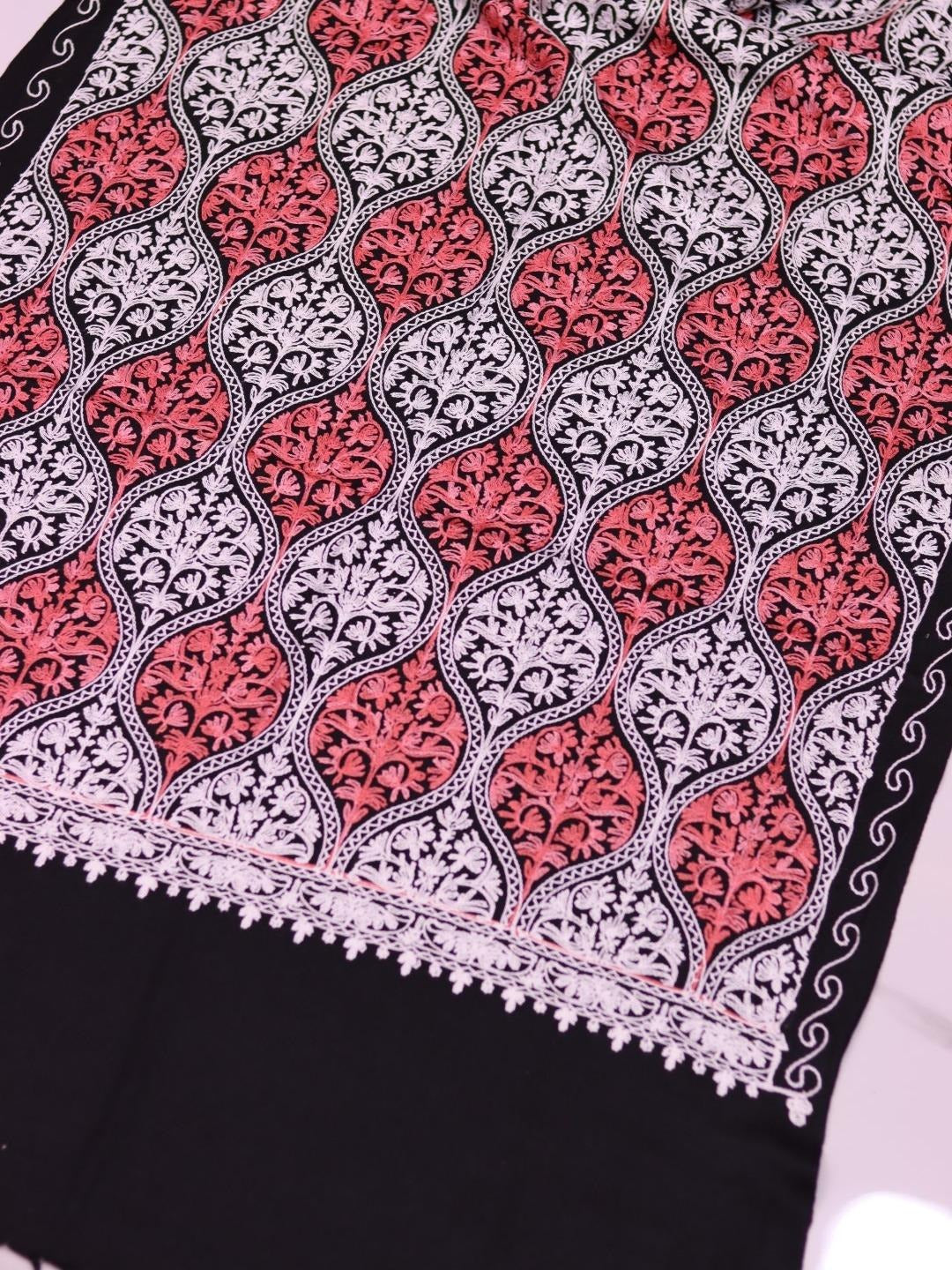 Handmade Jamwar Shawl - Black, White & Red Z5