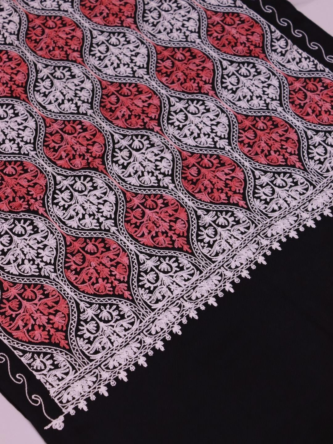 Handmade Jamwar Shawl - Black, White & Red Z5