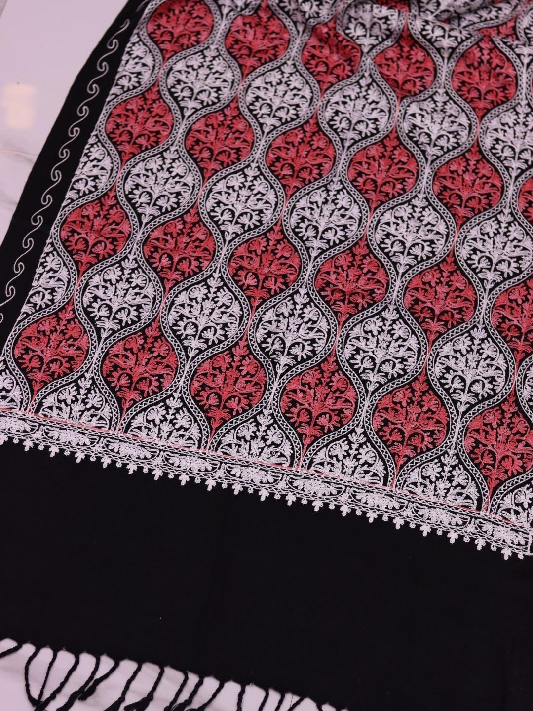 Handmade Jamwar Shawl - Black, White & Red Z5