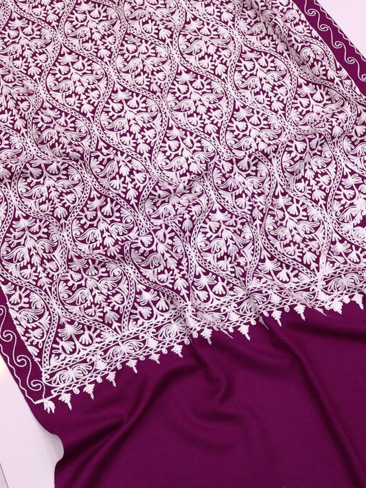 Handmade Jamwar Shawl - Dark Purple & White Z3