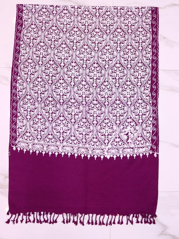 Handmade Jamwar Shawl - Dark Purple & White Z3