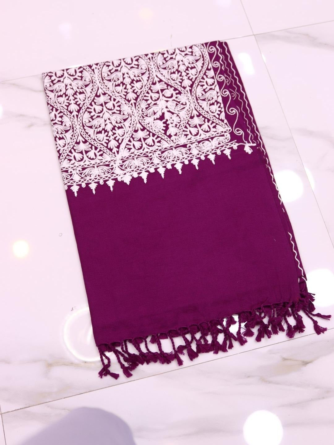Handmade Jamwar Shawl - Dark Purple & White Z3