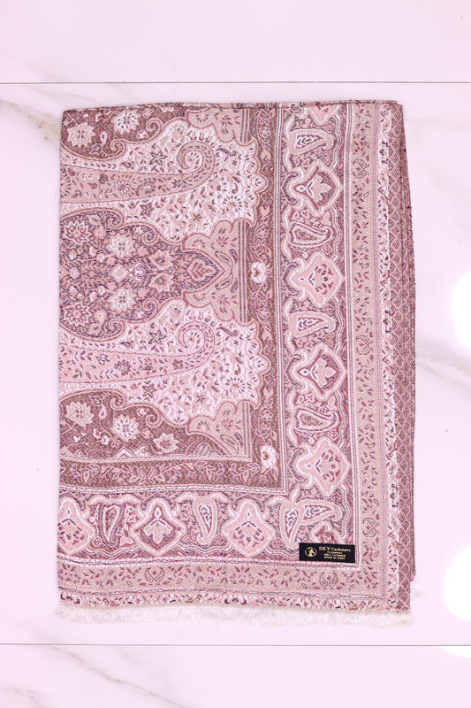 Winter Handmade Indian Cultural Jamwar Shawl For Festival Brown With Pink Shade J7