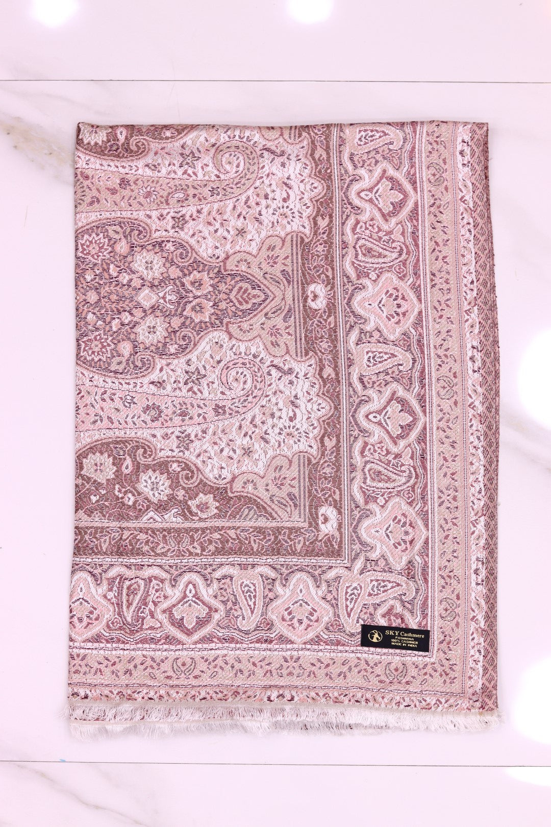 Winter Handmade Indian Cultural Jamwar Shawl For Festival Brown With Pink Shade J7