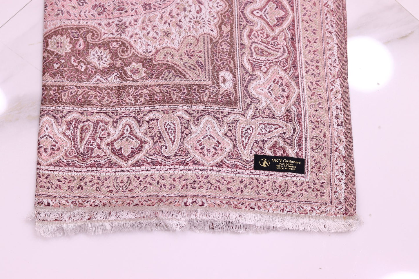 Winter Handmade Indian Cultural Jamwar Shawl For Festival Brown With Pink Shade J7