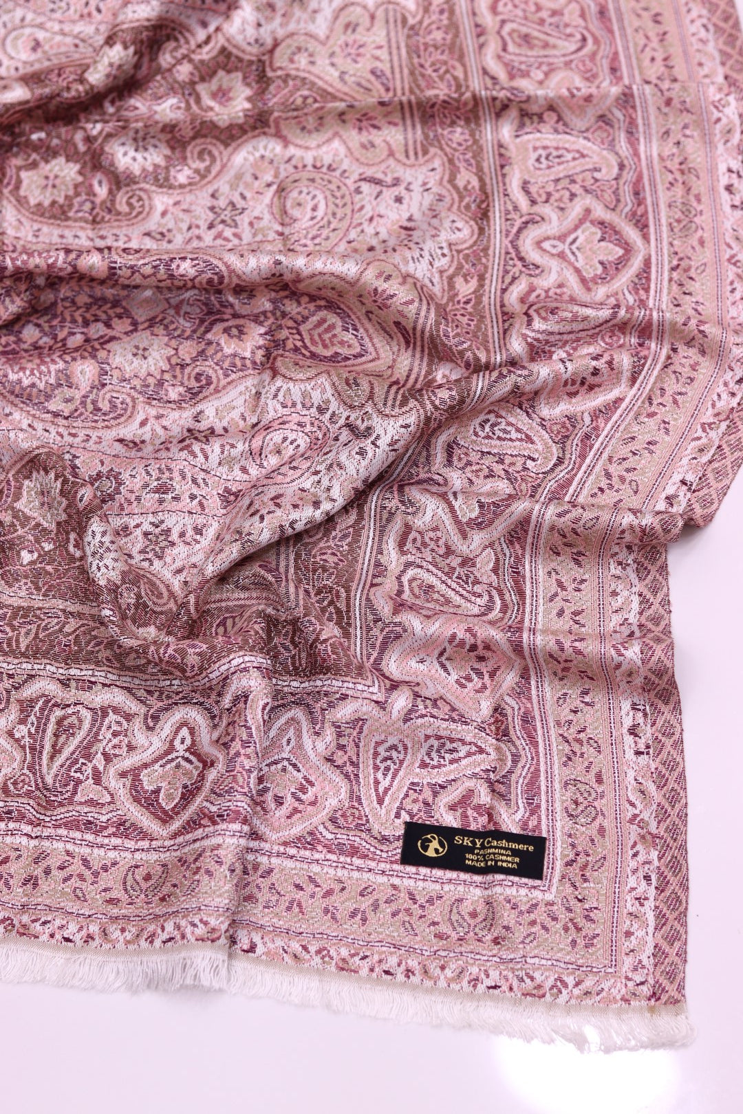 Winter Handmade Indian Cultural Jamwar Shawl For Festival Brown With Pink Shade J7