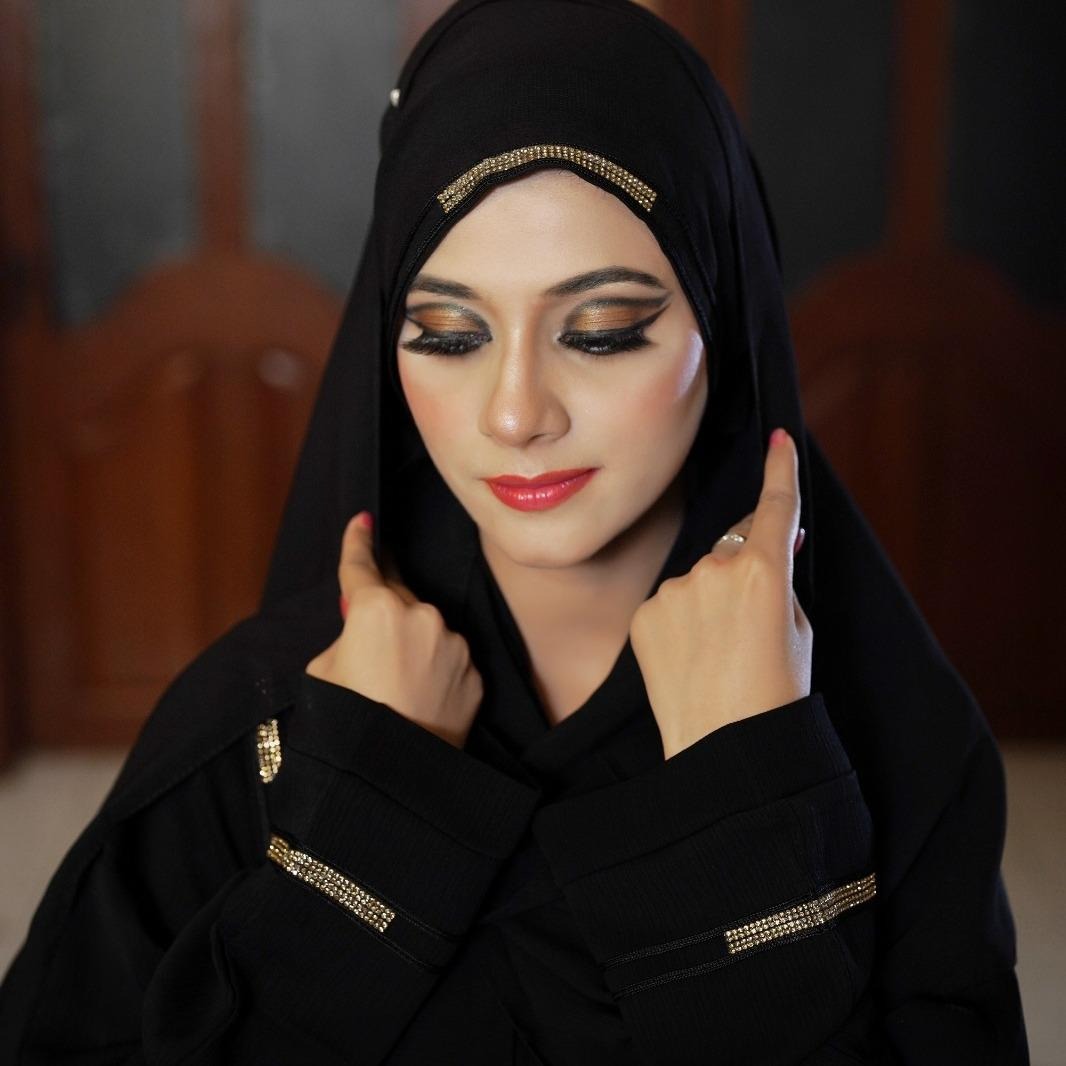 Muslim Abaya Black with Gold Lace Work Arabic Style Premium Quality