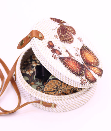 Natural Chic: Rattan Bag For Women with Leather Strap by Sky Cashmere Bag RB-03