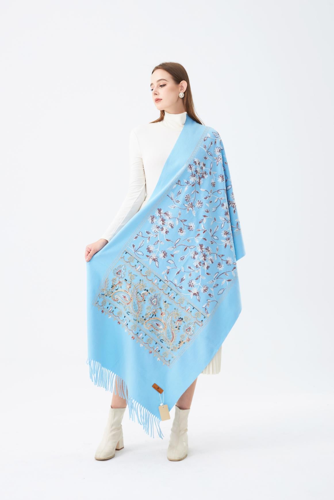 Wool Embroidered Scarf with Tassels SC-01