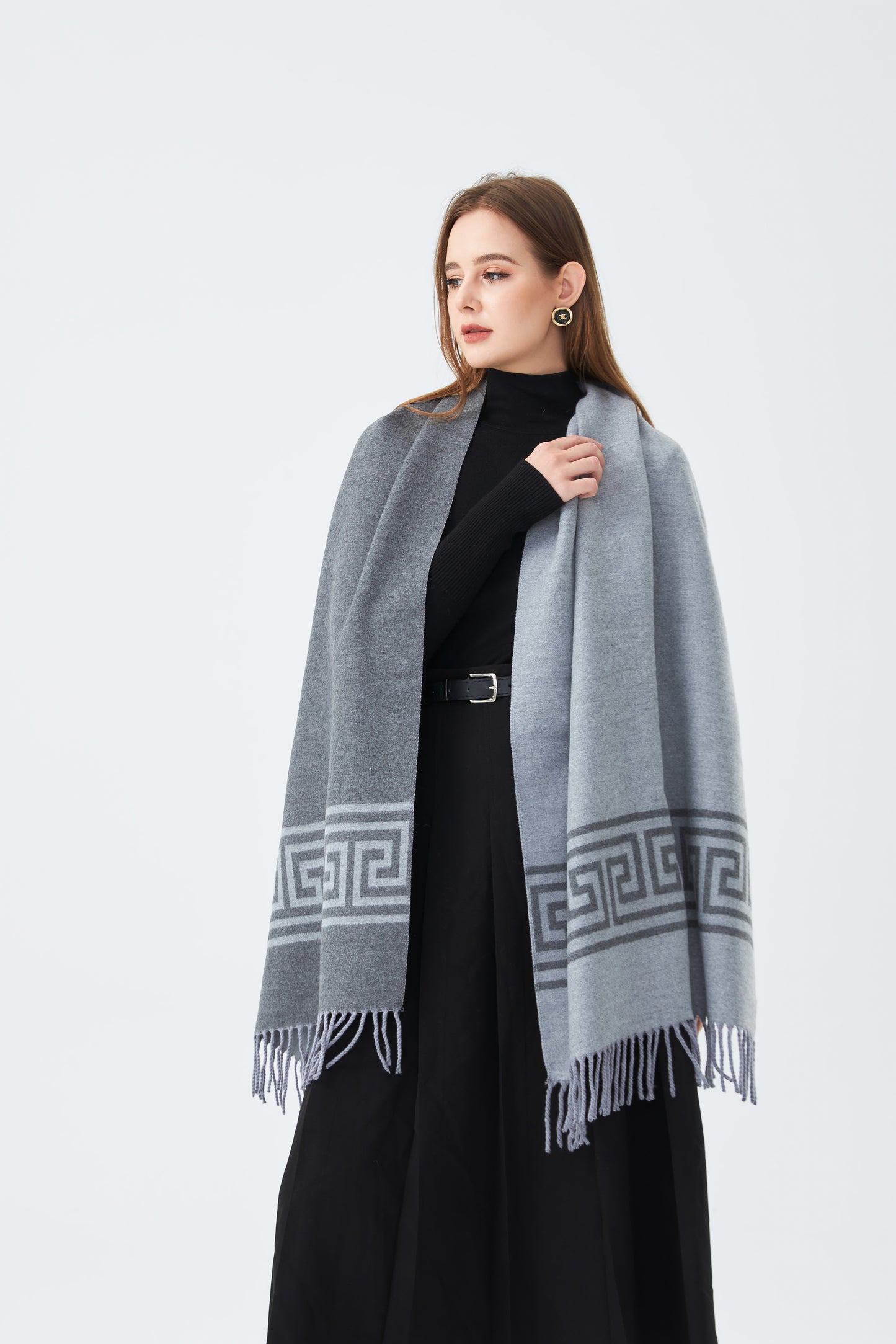 Tassel Trim Square Border Print Scarf