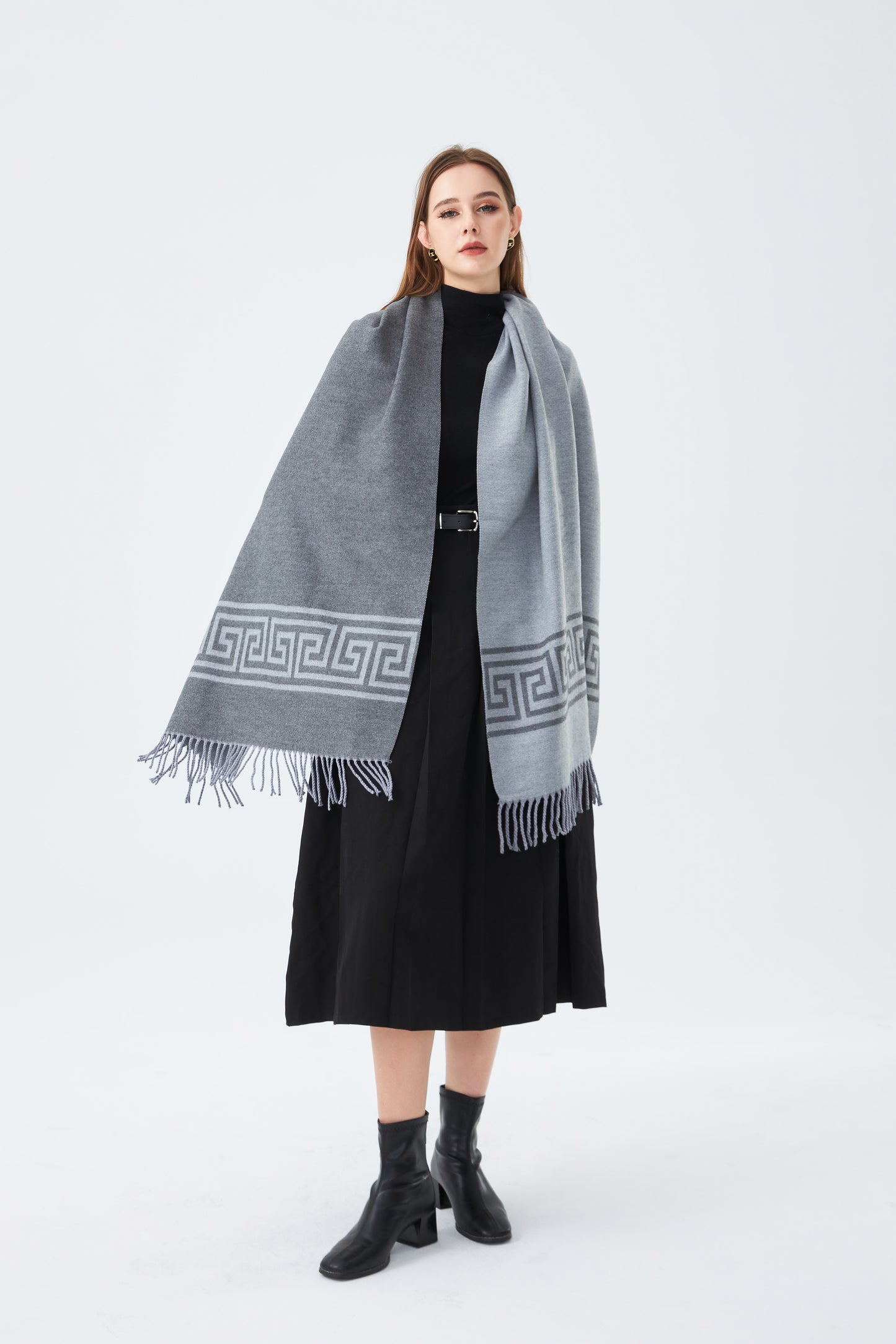 Tassel Trim Square Border Print Scarf
