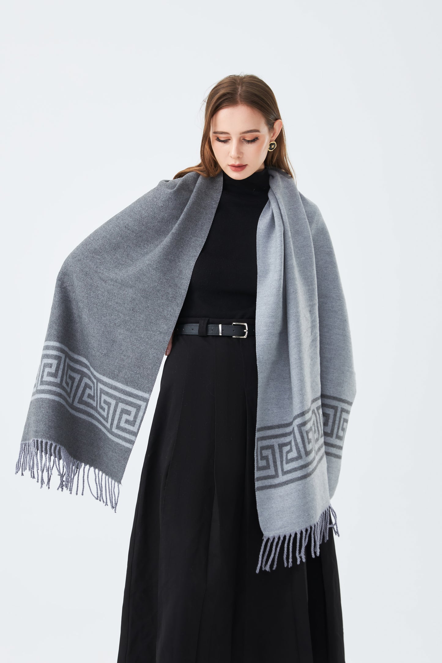 Tassel Trim Square Border Print Scarf