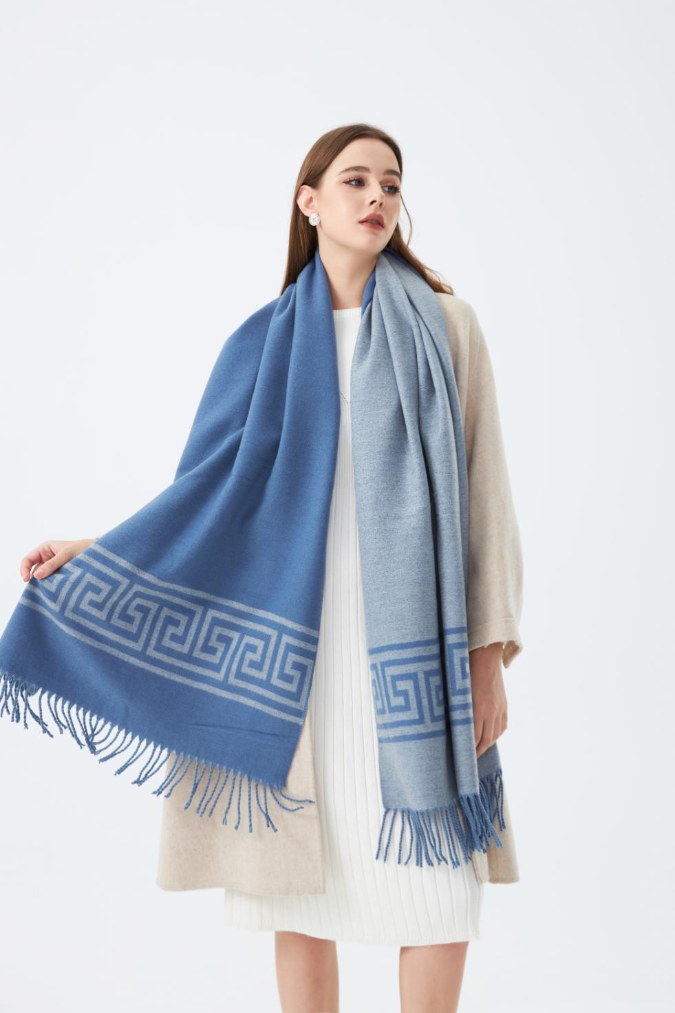 Tassel Trim Square Border Print Scarf