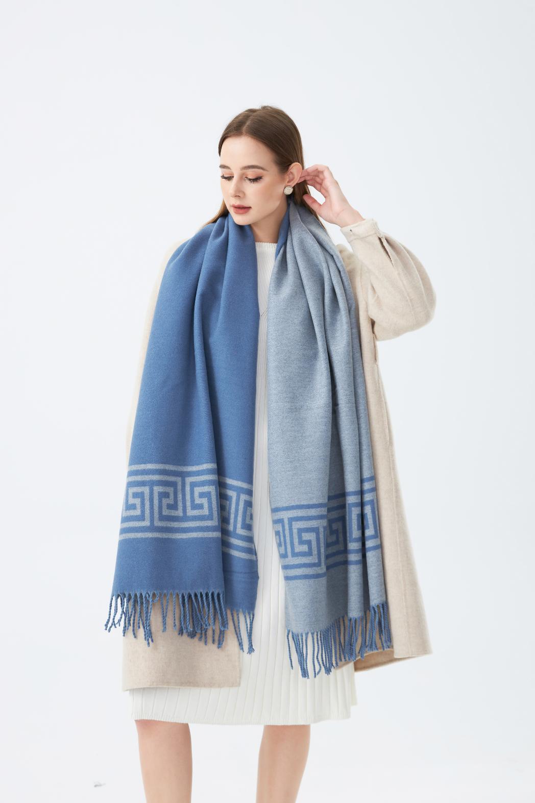 Tassel Trim Square Border Print Scarf