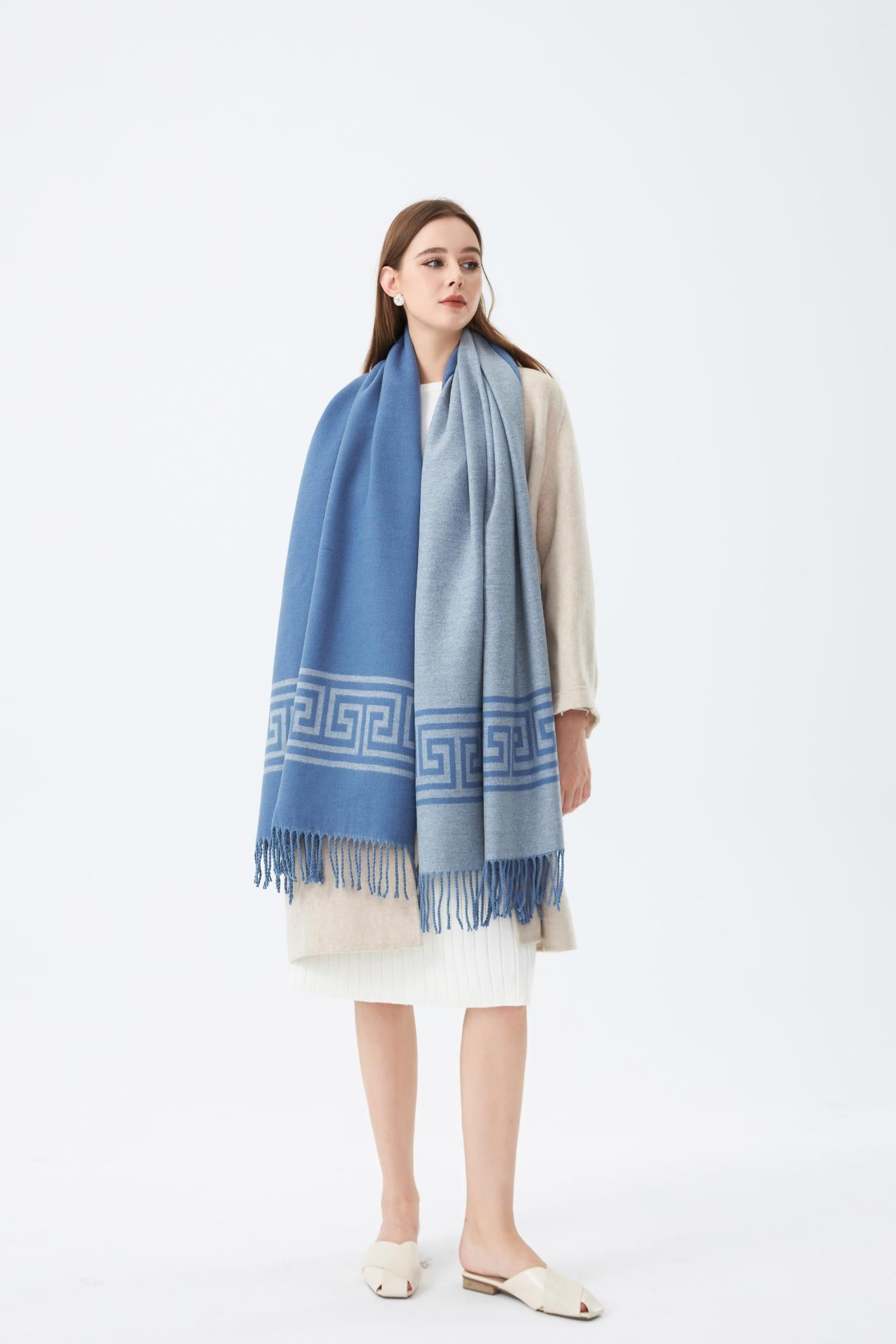Tassel Trim Square Border Print Scarf