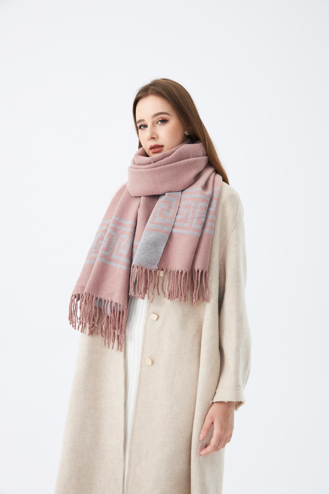 Tassel Trim Square Border Print Scarf