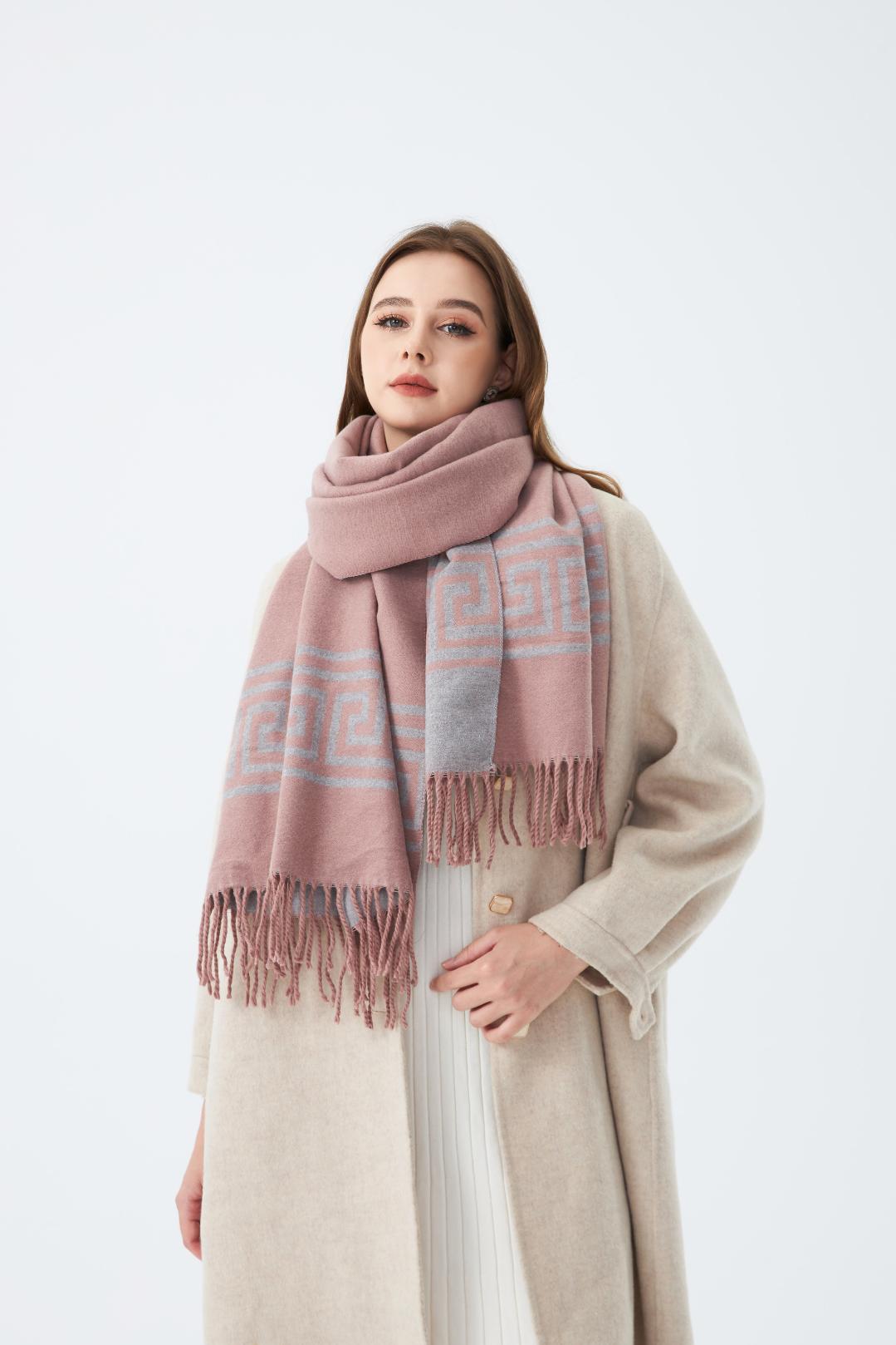 Tassel Trim Square Border Print Scarf
