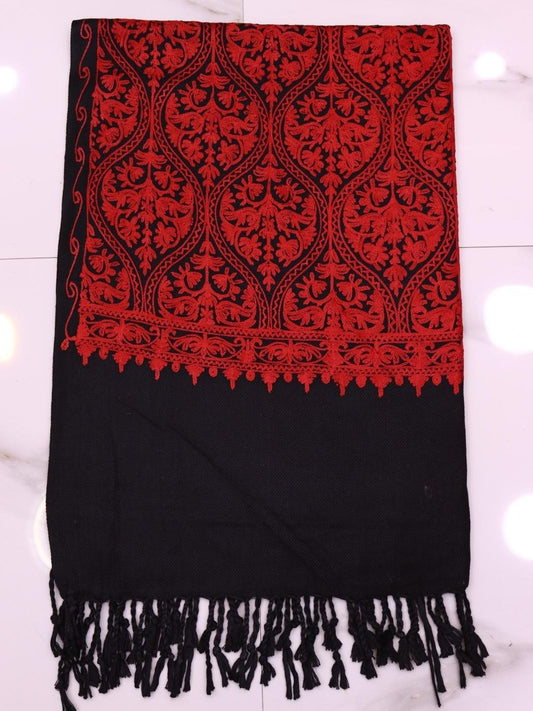 Winter Handmade Indian Jamwar Shawl Black with Red Z2