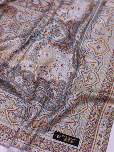 Winter Handmade Indian Jamwar Shawl Light Brown J1