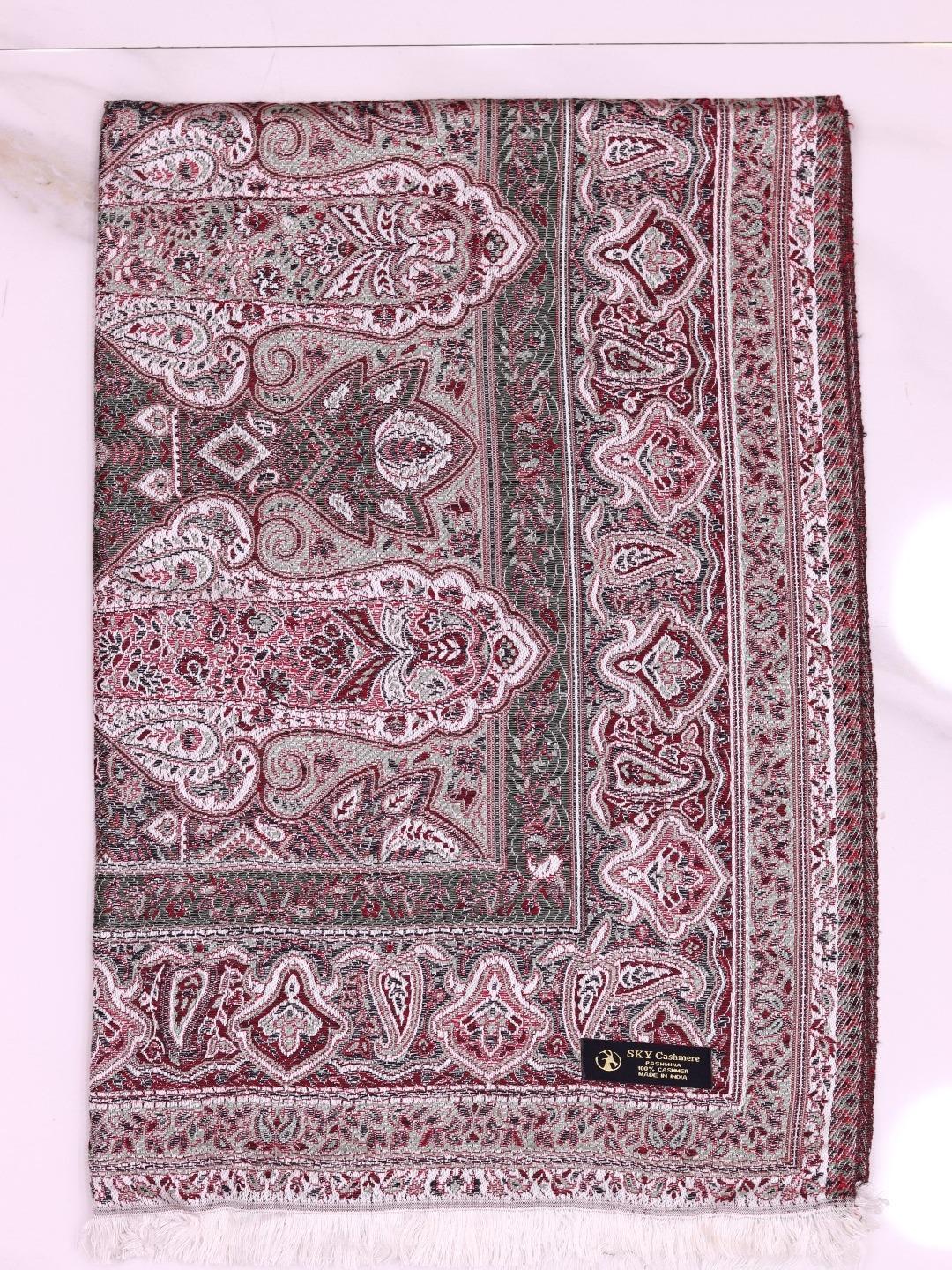 Winter Handmade Indian Cultural Jamwar Shawl For Festival Magenta Brown J8