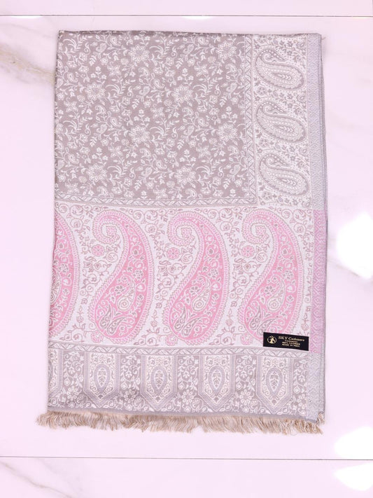 Winter Handmade Indian Cultural Jamwar Shawl For Festival Greyish Pink J4