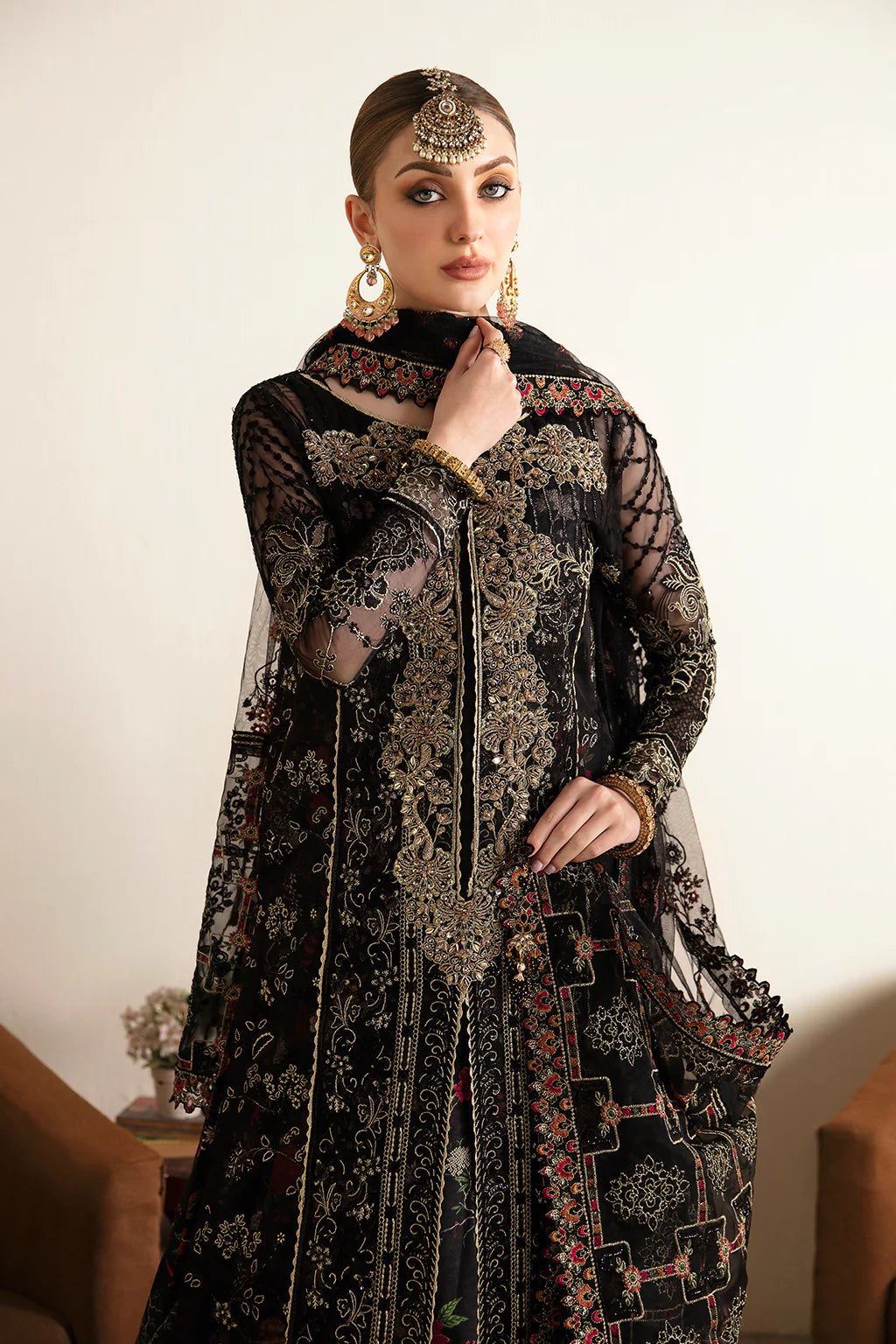 Organza with Embroidered Work Black Suit Set