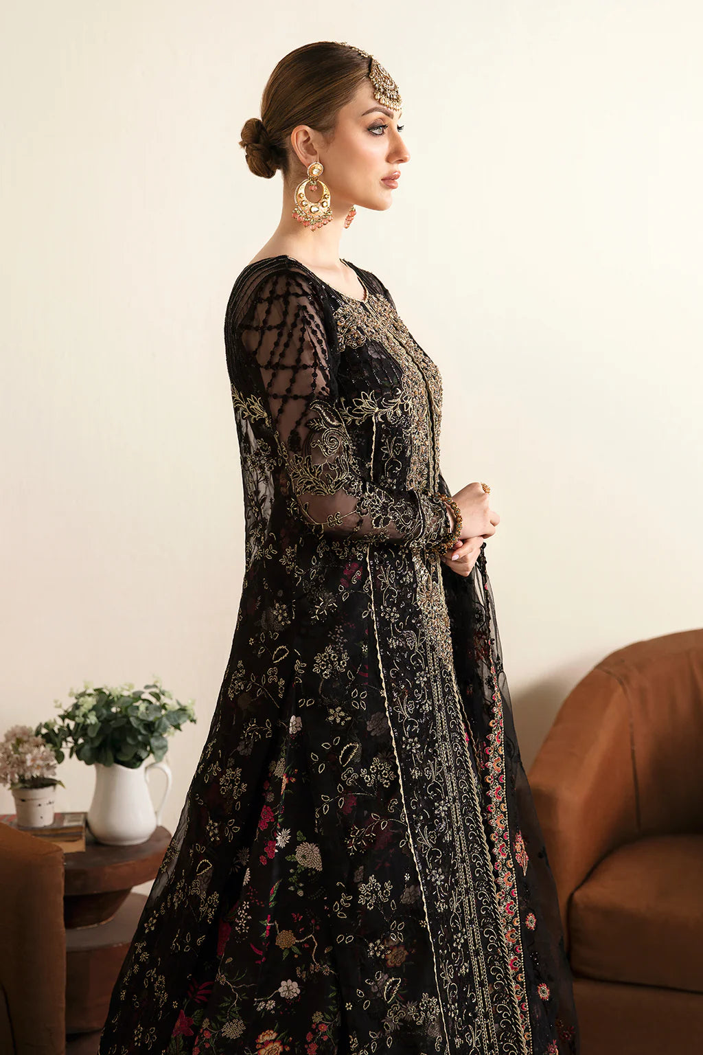 Organza with Embroidered Work Black Suit Set