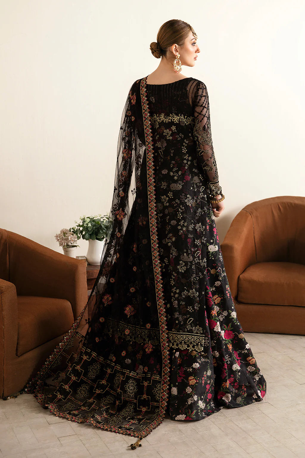 Organza with Embroidered Work Black Suit Set