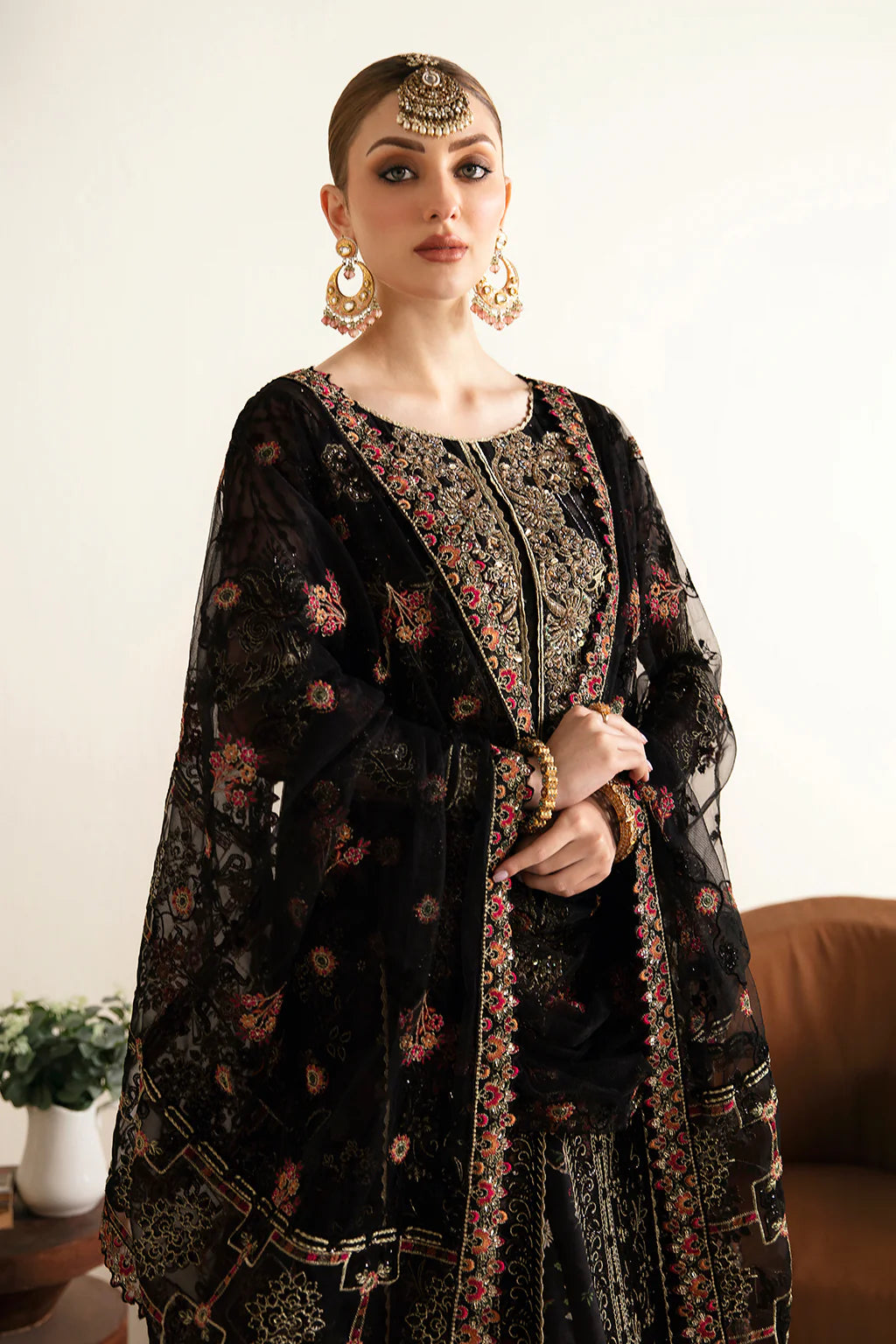 Organza with Embroidered Work Black Suit Set