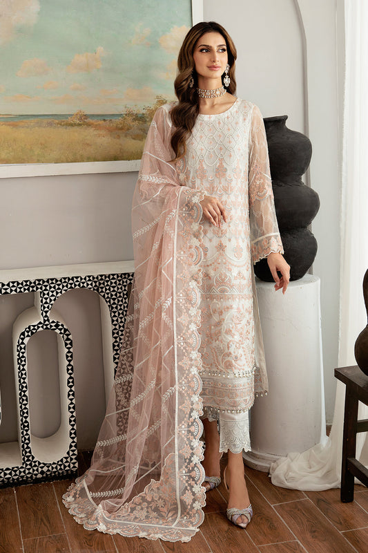 Luxury Chiffon 3Pc Suit Set White D-1103