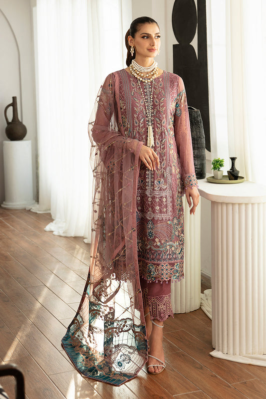 Luxury Chiffon 3Pc Suit Set Tea Pink D-1102