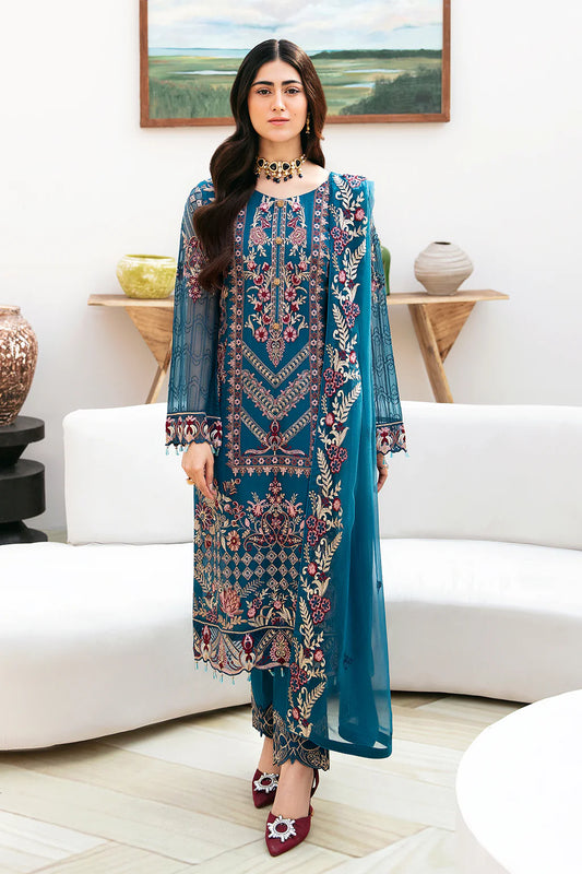 Blue Embroidered Georgette Pakistani Suit A-811