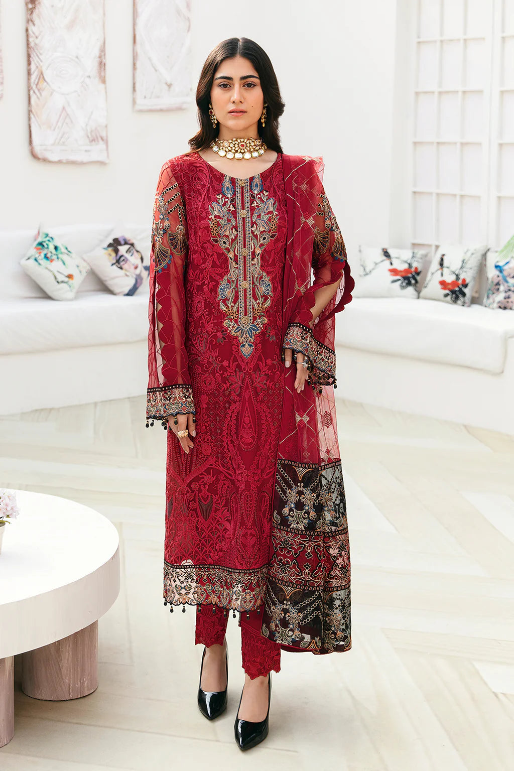 Red Embroidered Georgette Pakistani Suit A-803