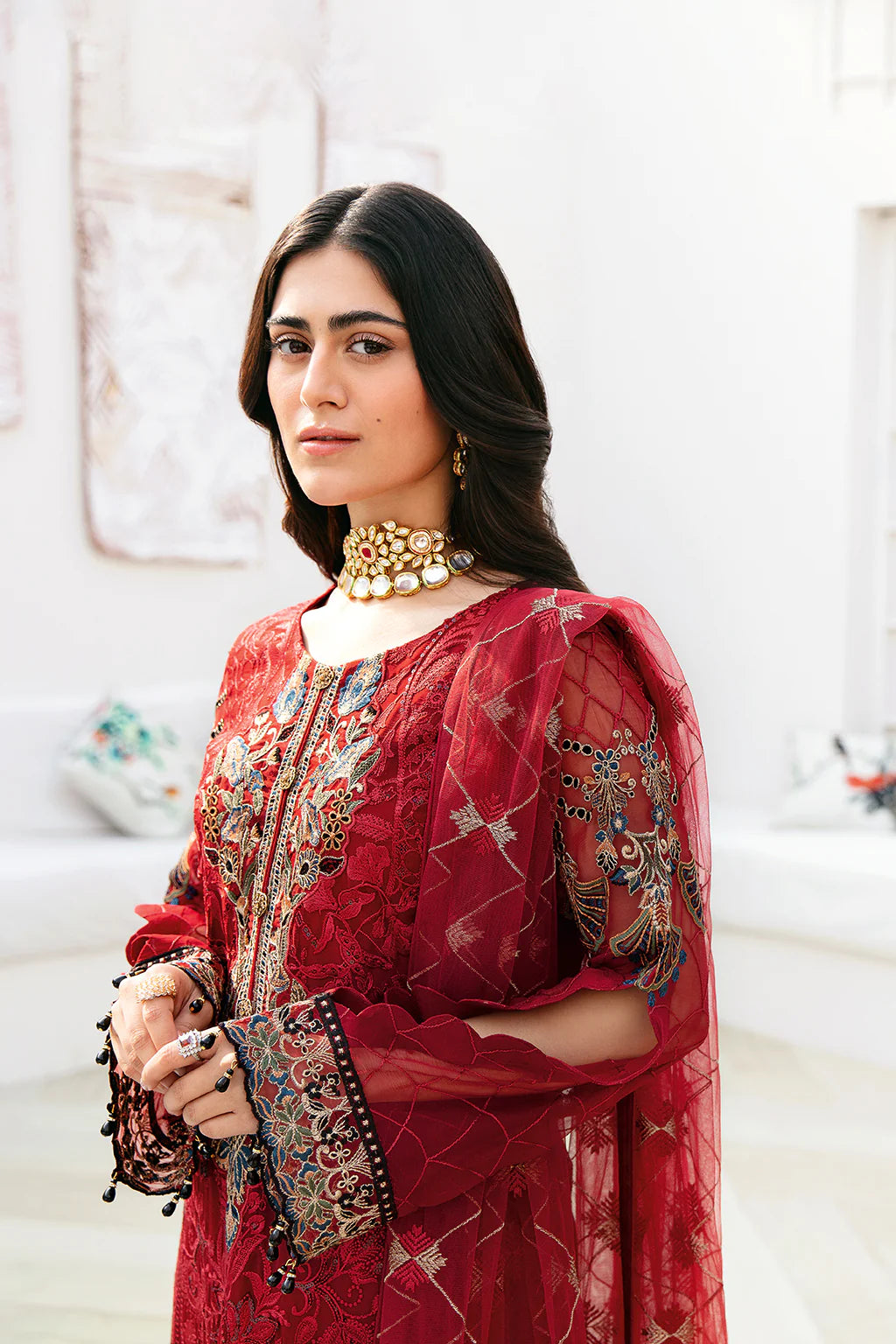 Red Embroidered Georgette Pakistani Suit A-803